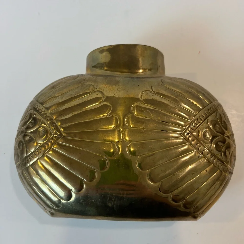 Brass Made in India Squatty Vase Embossed